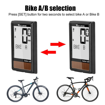 WEST BIKING Tabella codici solari wireless Mountain Road Bike Tabella codici caratteri grandi Tachimetro impermeabile in cinque lingue, WEST BIKING Speedometer