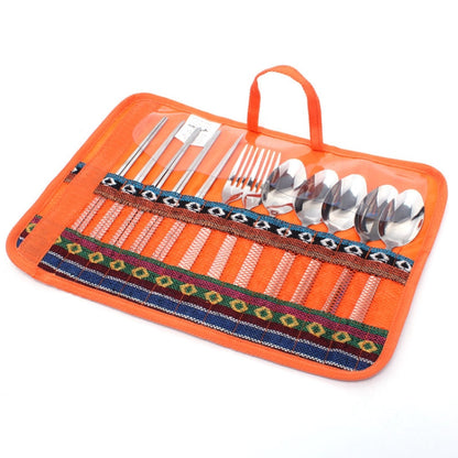 Stoviglie da esterno Completo da 12 pezzi Bacchette portatili in acciaio inossidabile Coltello Forchetta Cucchiaio Forniture Borsa da picnic