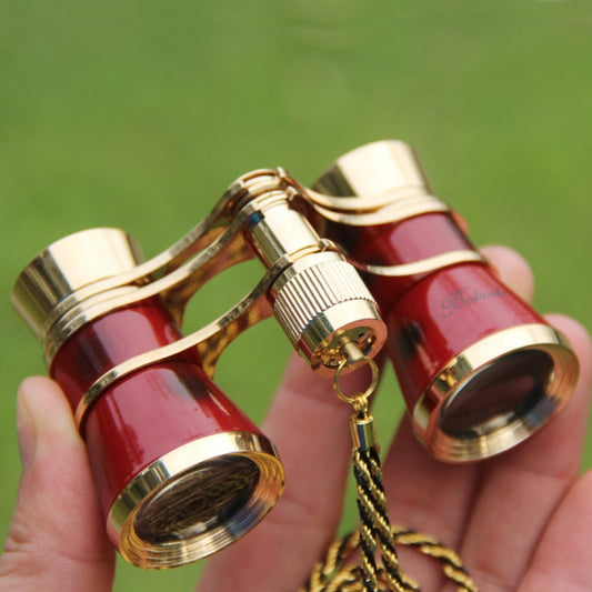 Telescopio a specchio regalo classico rosso con cintura in metallo 3X25 placcato in oro, Wine Red with Chain