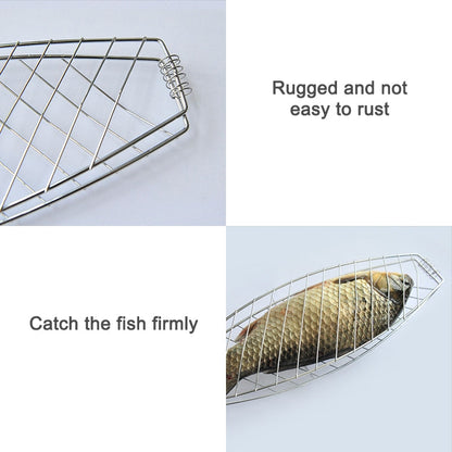 Strumento per barbecue con clip per pesce alla griglia, con manico in legno cromato, per barbecue a pesce singolo