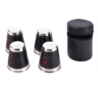 4 in 1 70ml Stoviglie da campeggio all'aperto Tazze da viaggio Set Forniture da picnic Bicchiere da birra per vino in acciaio inossidabile Tazze da whisky Pelle PU - Novalix Store