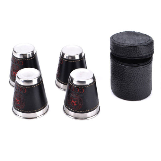 4 in 1 70ml Stoviglie da campeggio all'aperto Tazze da viaggio Set Forniture da picnic Bicchiere da birra per vino in acciaio inossidabile Tazze da whisky Pelle PU - Novalix Store