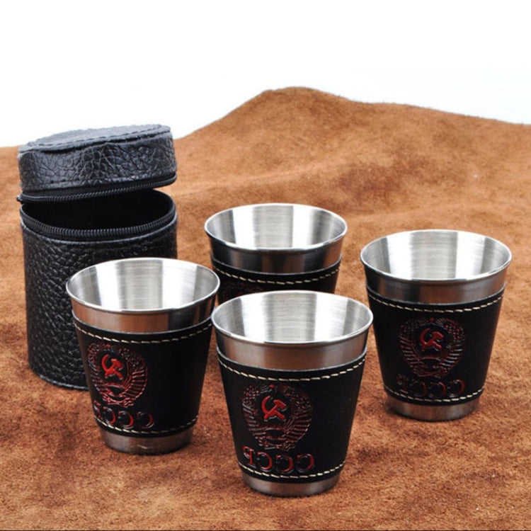 4 in 1 70ml Stoviglie da campeggio all'aperto Tazze da viaggio Set Forniture da picnic Bicchiere da birra per vino in acciaio inossidabile Tazze da whisky Pelle PU - Novalix Store