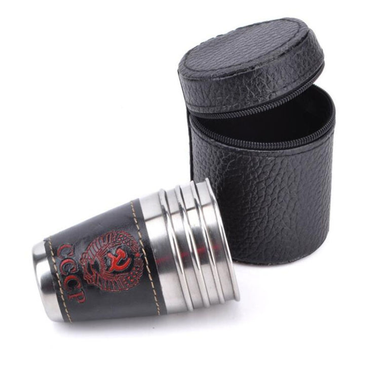 4 in 1 70ml Stoviglie da campeggio all'aperto Tazze da viaggio Set Forniture da picnic Bicchiere da birra per vino in acciaio inossidabile Tazze da whisky Pelle PU - Novalix Store