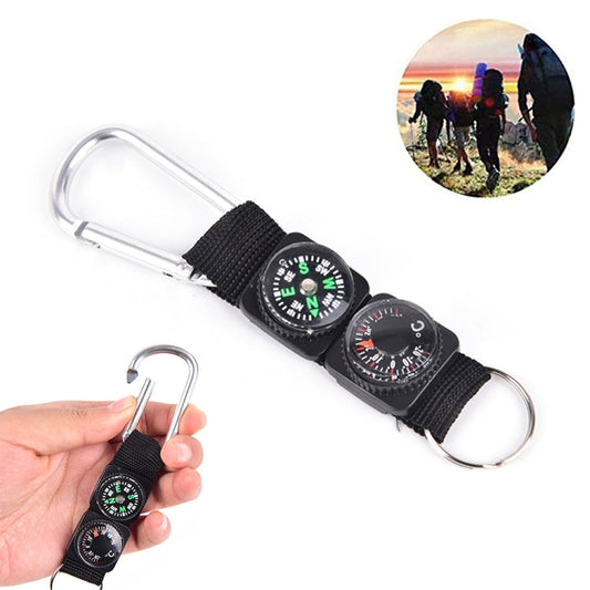 3 in 1 campeggio arrampicata escursionismo mini moschettone con portachiavi bussola termometro gancio portachiavi nero, 3 in 1 - Novalix Store