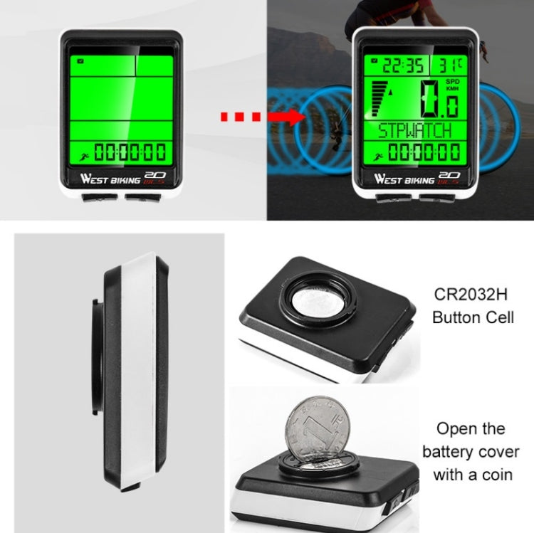 WEST BIKING Misuratore di codice wireless per mountain bike Tachimetro impermeabile multifunzionale a grande schermo, Large-Screen