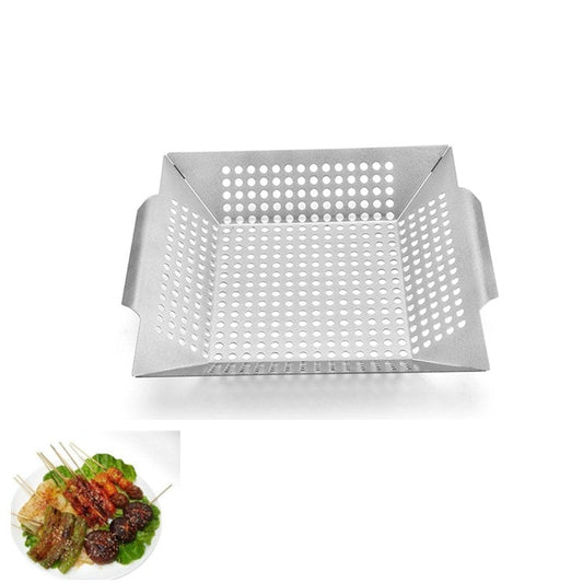 Vassoio per perdite griglia quadrata in acciaio inossidabile con vassoio per griglia per fori Strumento per griglia per esterni Verdure per barbecue Vassoio per griglia da 12 pollici