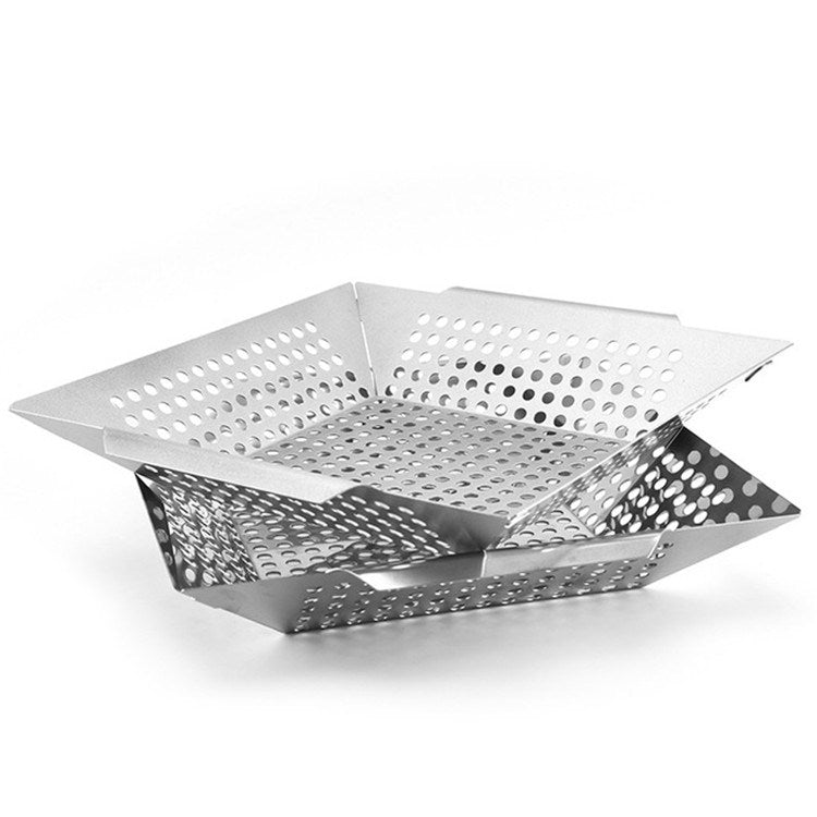 Vassoio per perdite griglia quadrata in acciaio inossidabile con vassoio per griglia per fori Strumento per griglia per esterni Verdure per barbecue Vassoio per griglia da 12 pollici
