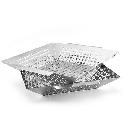 Vassoio per perdite griglia quadrata in acciaio inossidabile con vassoio per griglia per fori Strumento per griglia per esterni Verdure per barbecue Vassoio per griglia da 12 pollici