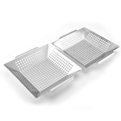 Vassoio per perdite griglia quadrata in acciaio inossidabile con vassoio per griglia per fori Strumento per griglia per esterni Verdure per barbecue Vassoio per griglia da 12 pollici